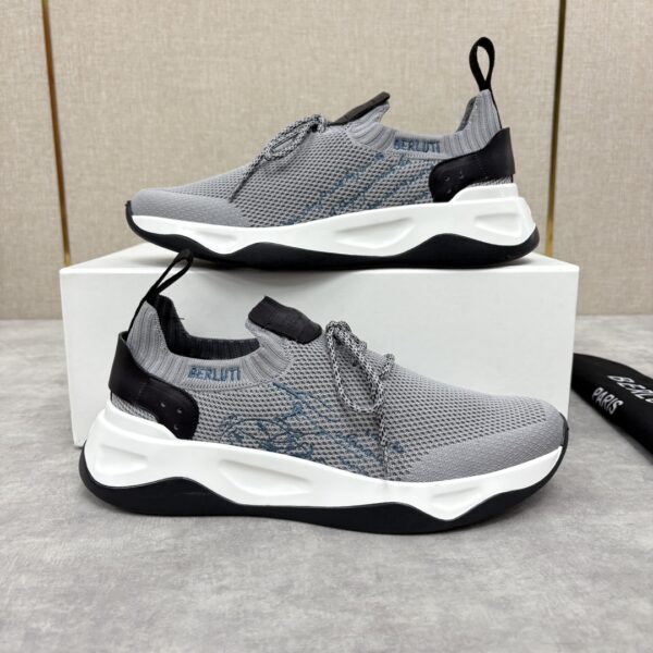 Berluti Men's Shadow Scritto Pattern Embroidered Flyknit Sneakers - Image 3