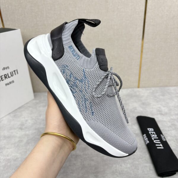 Berluti Men's Shadow Scritto Pattern Embroidered Flyknit Sneakers - Image 6