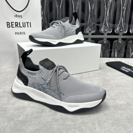 Berluti Men's Shadow Scritto Pattern Embroidered Flyknit Sneakers
