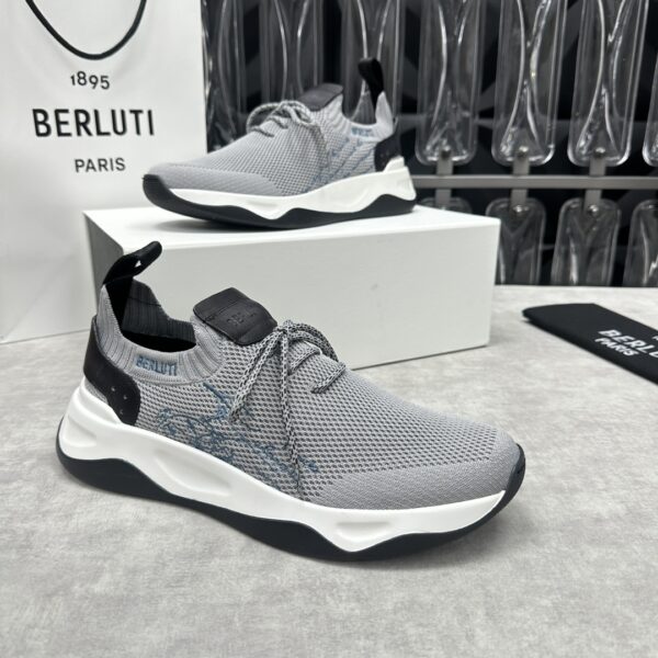 Berluti Men's Shadow Scritto Pattern Embroidered Flyknit Sneakers