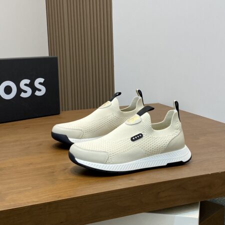 Boss Men's Cowhide Leather Flyknit Fabric Casual Sports Shoes
