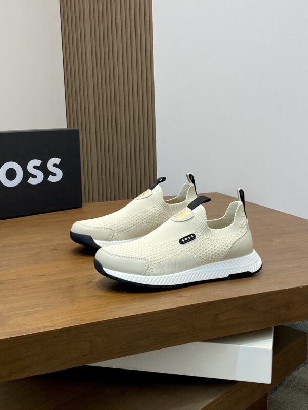 Boss Men's Cowhide Leather Flyknit Fabric Casual Sports Shoes