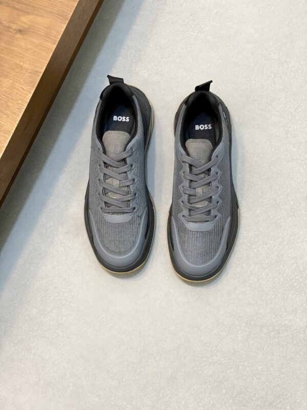 Boss Logo Printed Cowhide Leather Knitted Sports Shoes - Image 2