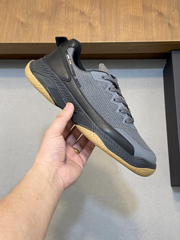 Boss Logo Printed Cowhide Leather Knitted Sports Shoes - Image 4