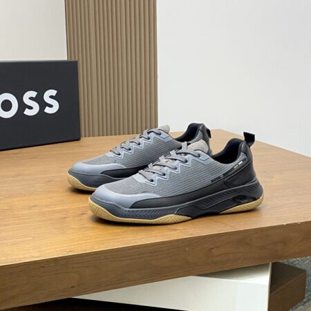 Boss Logo Printed Cowhide Leather Knitted Sports Shoes