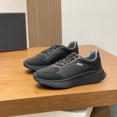 Boss Premium Men's Cowhide Leather Splicing Mesh Sports Shoes