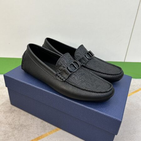 Christian Dior Men's Lychee Patterned Cowhide Leather Bean Shoes