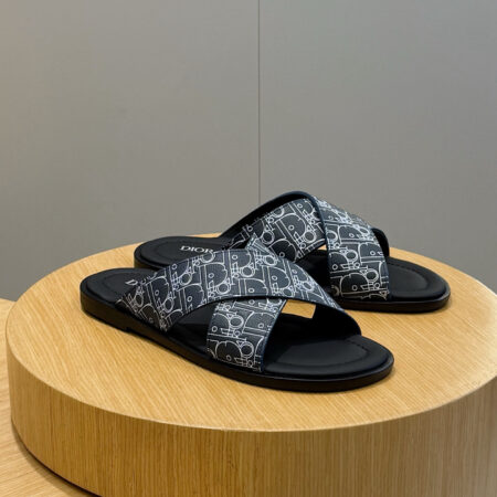 Christian Dior Alias Men's Oblique Printed Cowhide Leather Slippers