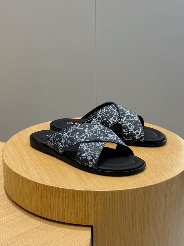 Christian Dior Alias Men's Oblique Printed Cowhide Leather Slippers