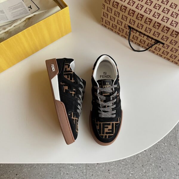 Fendi Match Couple Cowhide Leather Retro Color Clash Casual Sports Shoes - Image 3