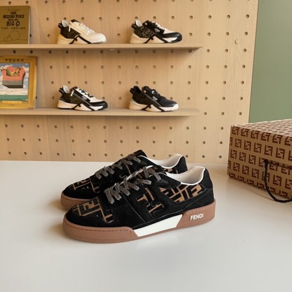Fendi Match Couple Cowhide Leather Retro Color Clash Casual Sports Shoes - Image 4