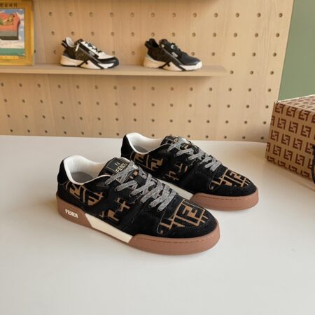 Fendi Match Couple Cowhide Leather Retro Color Clash Casual Sports Shoes