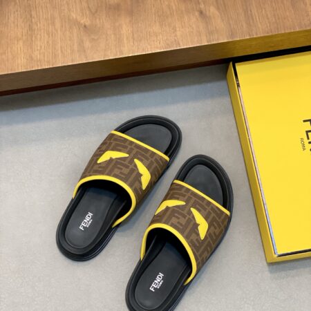 Fendi New Men's Canvas Double F Letter Slippers