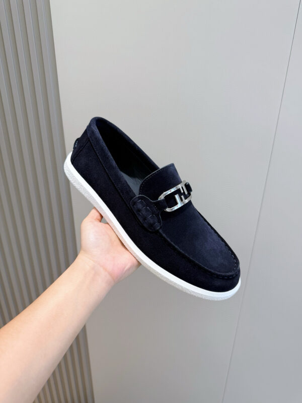 Fendi FF Square Toe Pattern Cowhide Leather Loafers - Image 5