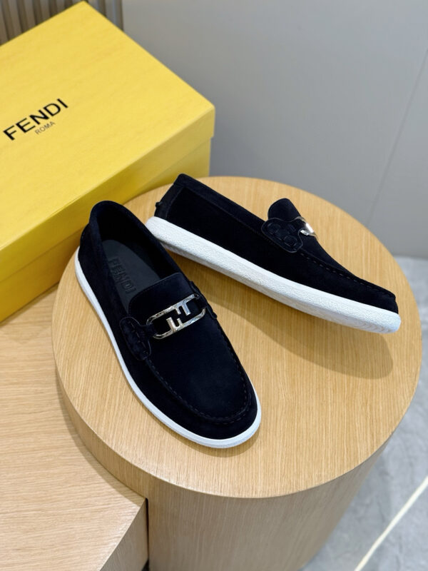 Fendi FF Square Toe Pattern Cowhide Leather Loafers - Image 6