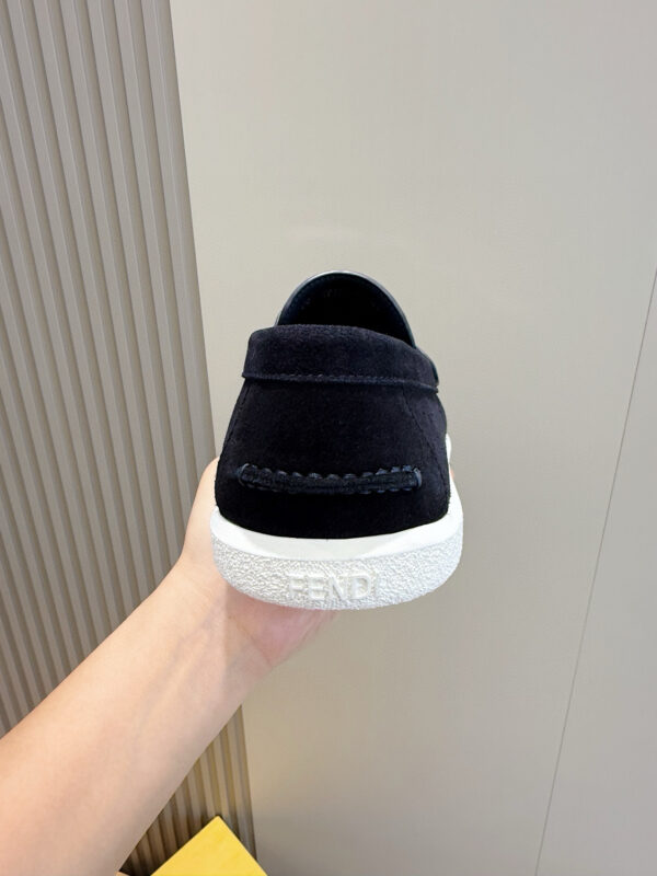 Fendi FF Square Toe Pattern Cowhide Leather Loafers - Image 7