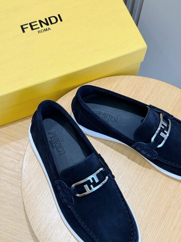 Fendi FF Square Toe Pattern Cowhide Leather Loafers - Image 8