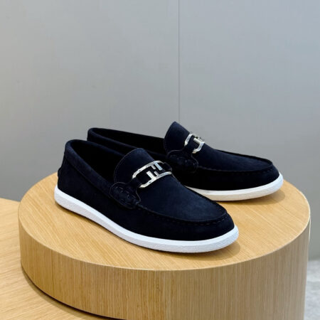 Fendi FF Square Toe Pattern Cowhide Leather Loafers