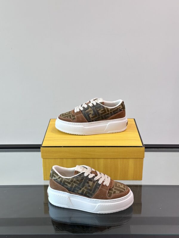 Fendi Washed Denim Thick Soled Casual Sports Shoes - Image 5