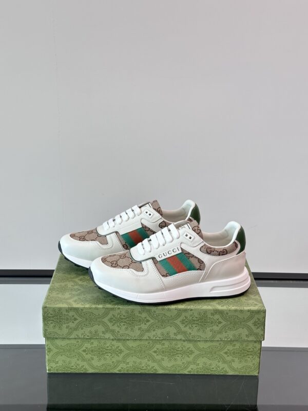 Gucci Men's Cowhide Leather Patchwork Canvas GG Sports Shoes - Image 4