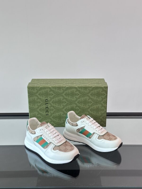 Gucci Men's Cowhide Leather Patchwork Canvas GG Sports Shoes