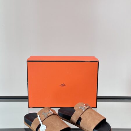 Hermes High End Cowhide Leather Outsole Men's Slippers