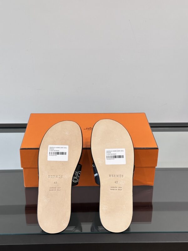 Hermes High Quality Cowhide Leather Outsole Men's Slippers - Image 9