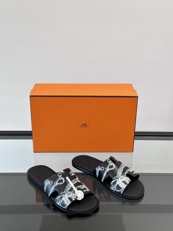 Hermes High Quality Cowhide Leather Outsole Men's Slippers
