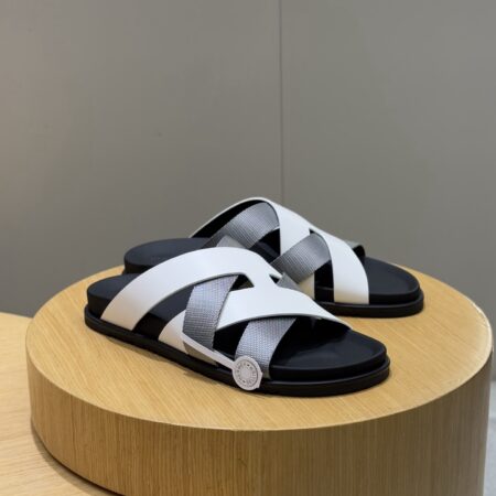 Hermes New Cowhide Leather Outsole Men's Slippers