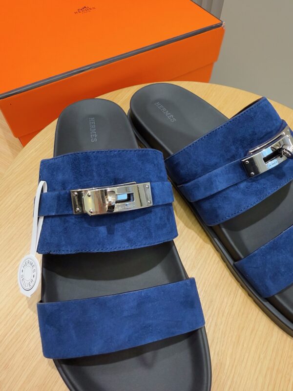 Hermes H Metal Buckle Cowhide Leather Outsole Men's Slippers - Image 8