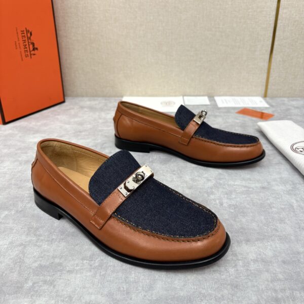 Hermes New Men's Destin Denim Casual Loafers - Image 4