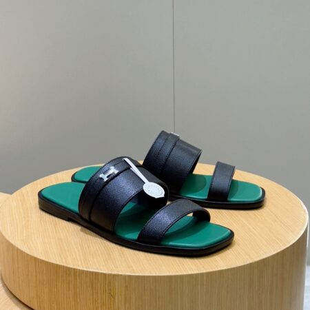 Hermes Men's Genuine Leather Outsole Slippers