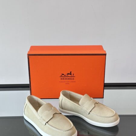 Hermes Men's Job Suede Goat Leather Loafers