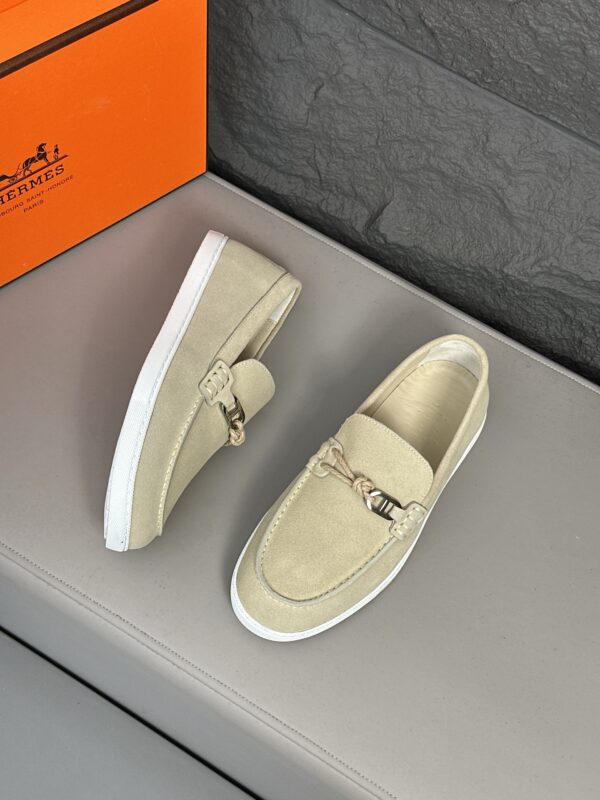 Hermes Men's Suede Cowhide Leather Casual Loafers - Image 3
