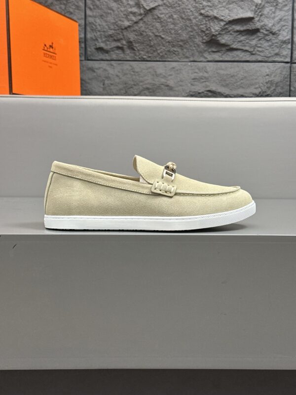 Hermes Men's Suede Cowhide Leather Casual Loafers - Image 4