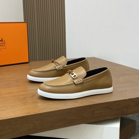 Hermes Men's Cowhide Leather Comfortable Casual Loafers