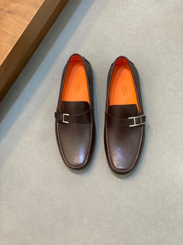 Hermes High Quality Cowhide Leather Men's Bean Shoes - Image 2