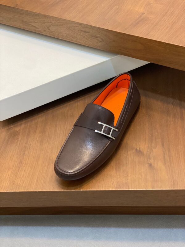Hermes High Quality Cowhide Leather Men's Bean Shoes - Image 6