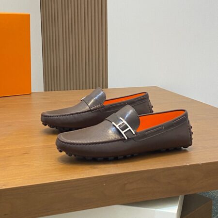 Hermes High Quality Cowhide Leather Men's Bean Shoes