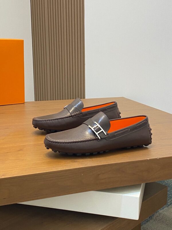 Hermes High Quality Cowhide Leather Men's Bean Shoes