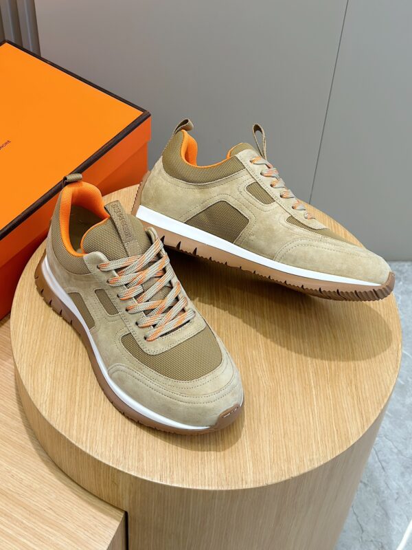 Hermes Jimmy Canvas And Suede Goat Leather Men's Sports Shoes - Image 6