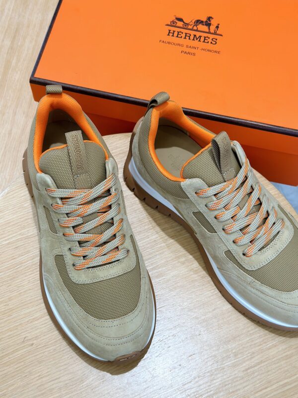 Hermes Jimmy Canvas And Suede Goat Leather Men's Sports Shoes - Image 5