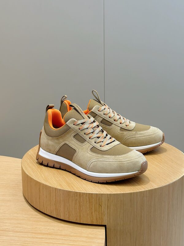 Hermes Jimmy Canvas And Suede Goat Leather Men's Sports Shoes