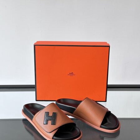Hermes Cowhide Leather Molded Large Soled Men's Slippers