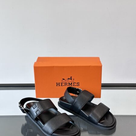 Hermes Cowhide Leather Molded Large Soled Men's Slippers Sandals
