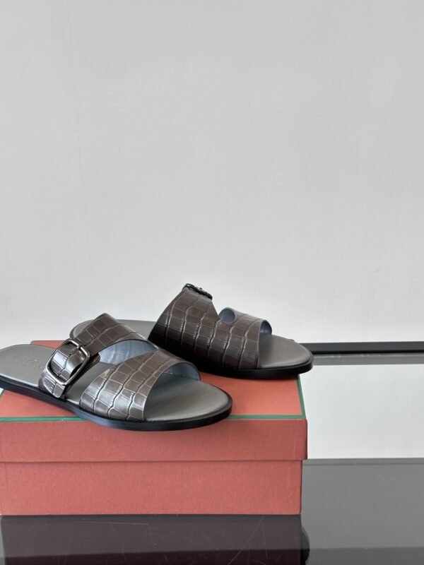 Loro Piana Men's Cowhide Leather Buckle Sandals - Image 6