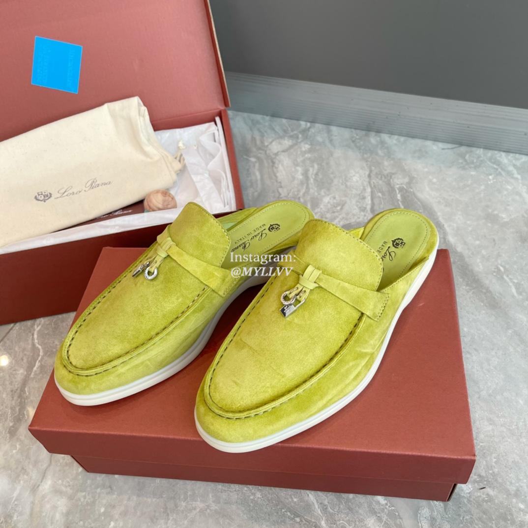 Loro Piana Frosted Leather Women's Comfortable Semi Slippers