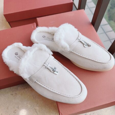 Loro Piana Classic Pendant Mokasin Hairy Shoes Half Slippers
