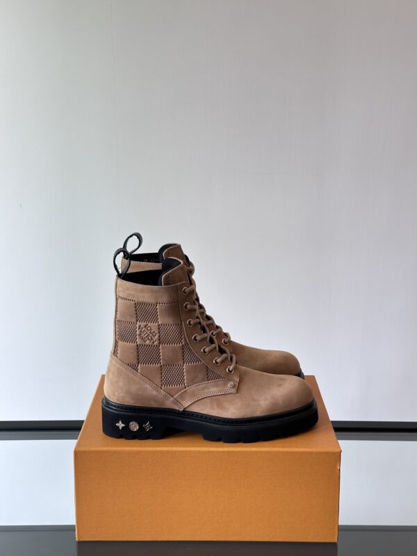 Louis Vuitton Checker Series Suede Cow Leather Thick Soled Martin Boots - Image 2