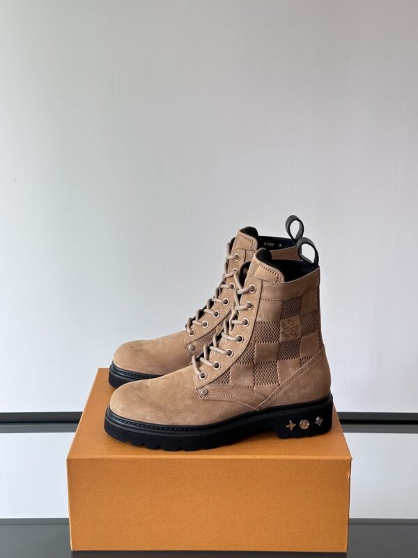 Louis Vuitton Checker Series Suede Cow Leather Thick Soled Martin Boots - Image 4